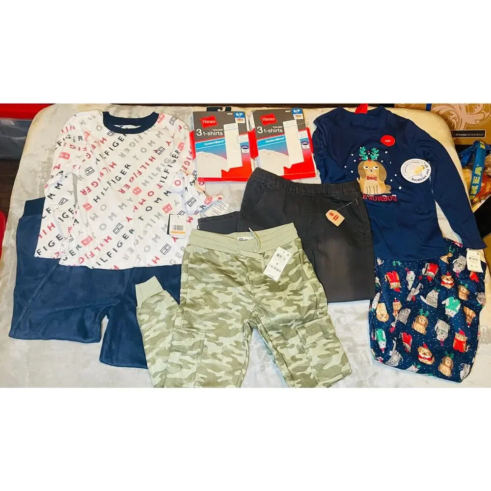 Boys Clothing Lot Tommy Hilfiger Levi’s Hanes Pajamas Pants Shirts Small (6) NWT